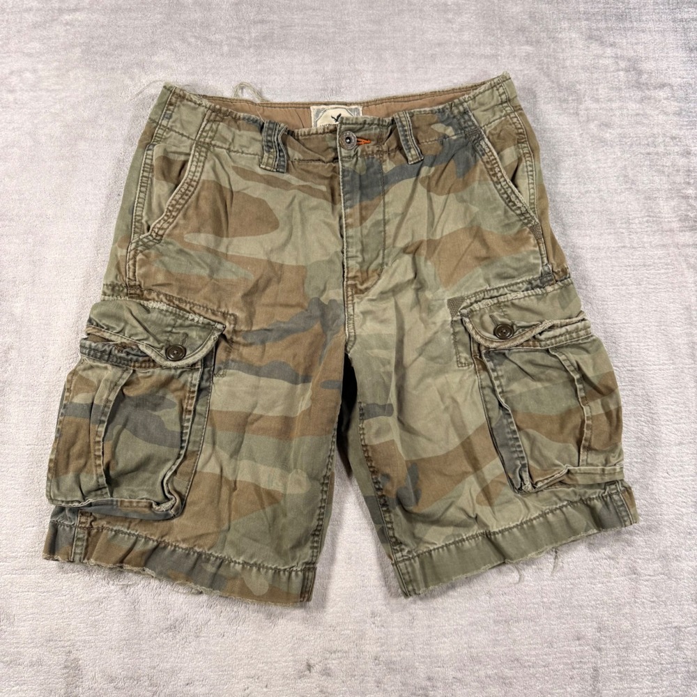 American Eagle Shorts Mens 30 Camo Cargo Y2K Distressed Heavy Cotton Utility